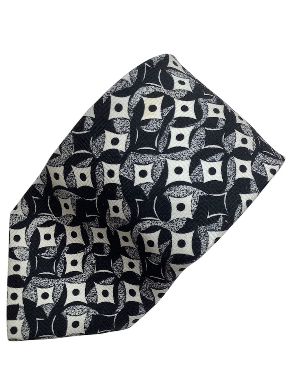 Vintage Cricketeer Woven 100% Silk Tie Black Cream Geometric Abstract 3.75"